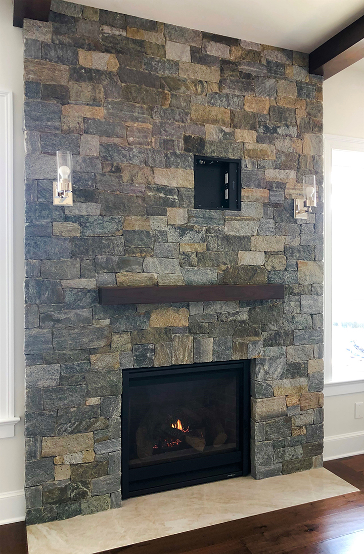 Lake George, Fireplace Project, Real Stone Veneer, Natural Stone Veneer, Sawn Thin Stone Veneer