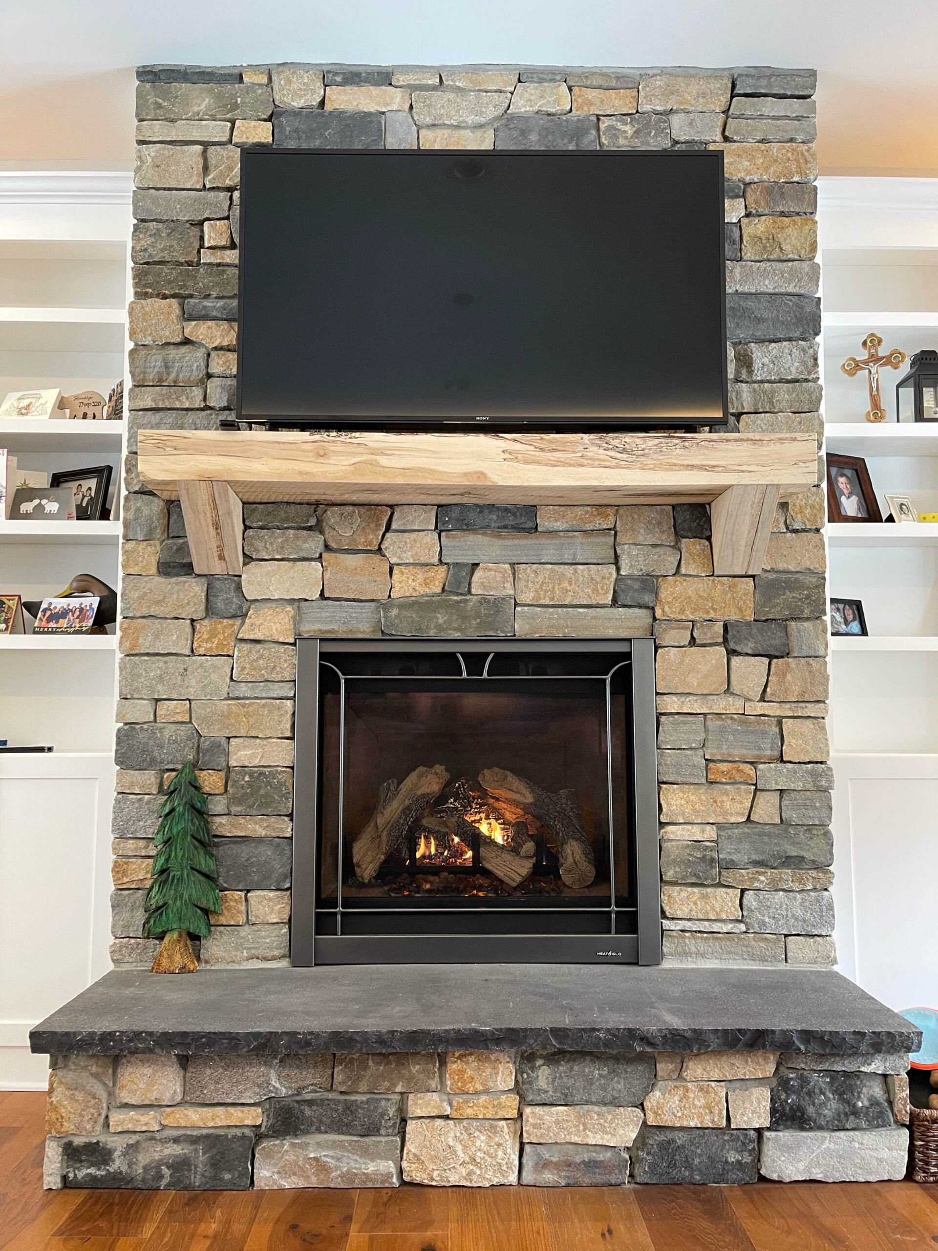 build the stone tile fireplace