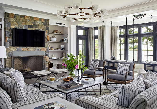 Stone Veneer Fireplace in a designer living space