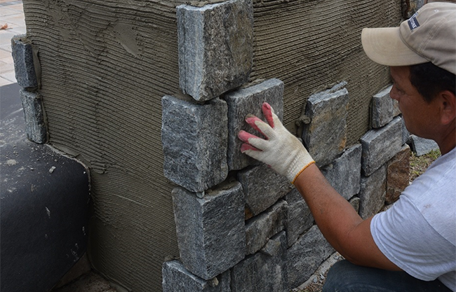 Sawn thin stone installation, real stone veneer installation