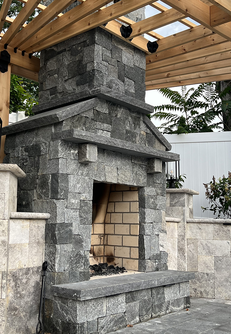 Natural Facing Cromwell Valley Stone Veneer Outdoor Fireplace