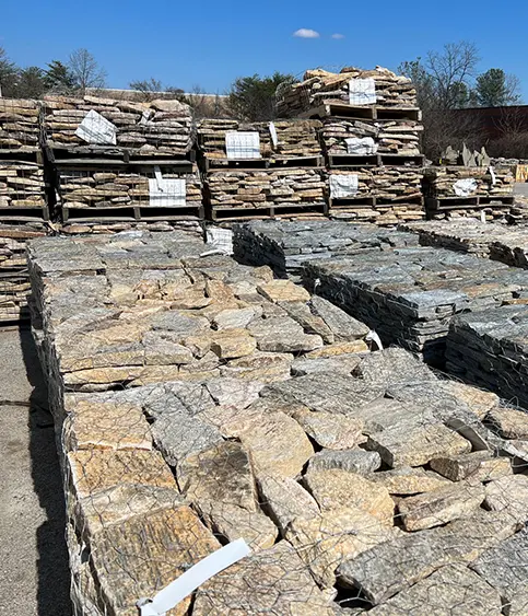 Natural Stone Veneer on Palettes in a Stone Yard