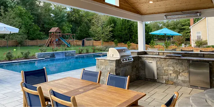 Ocean Blue outdoor Kitchen near pool